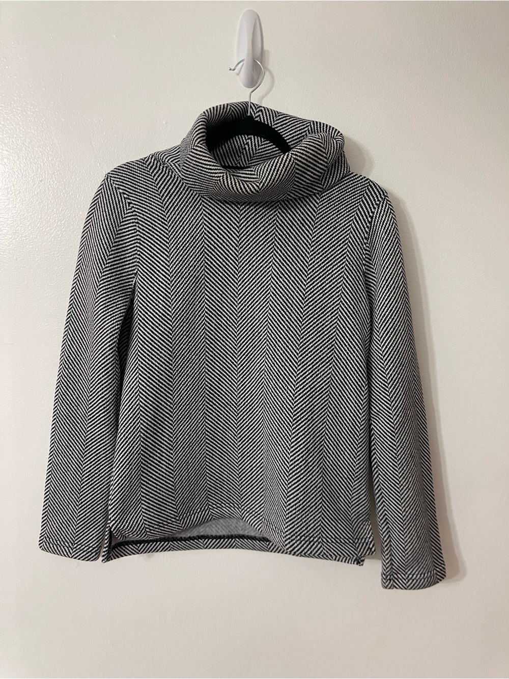 J. Crew Black and White Herringbone Cowl Neck Sweater